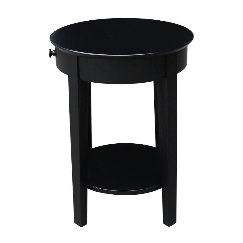 International Concepts Phillips Accent Table with Drawer Black: Solid Parawood, Mid-Century Modern, Square Shape