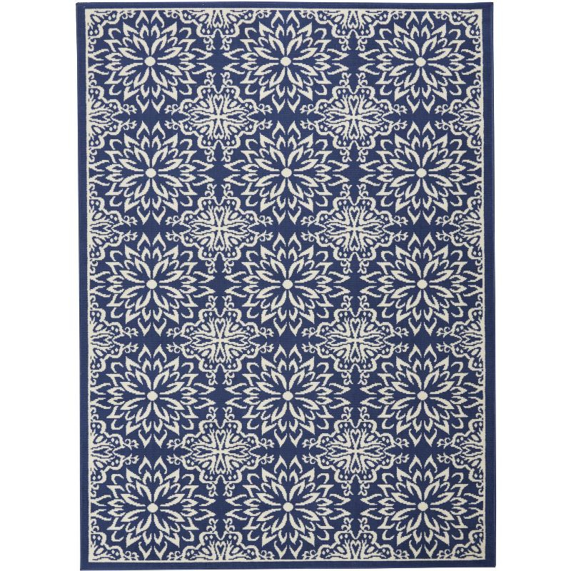 Jubilant JUB06 Ivory/Blue Area Rug Beach Transitional Floral By Nourison Navy/Ivory 4' x 6'