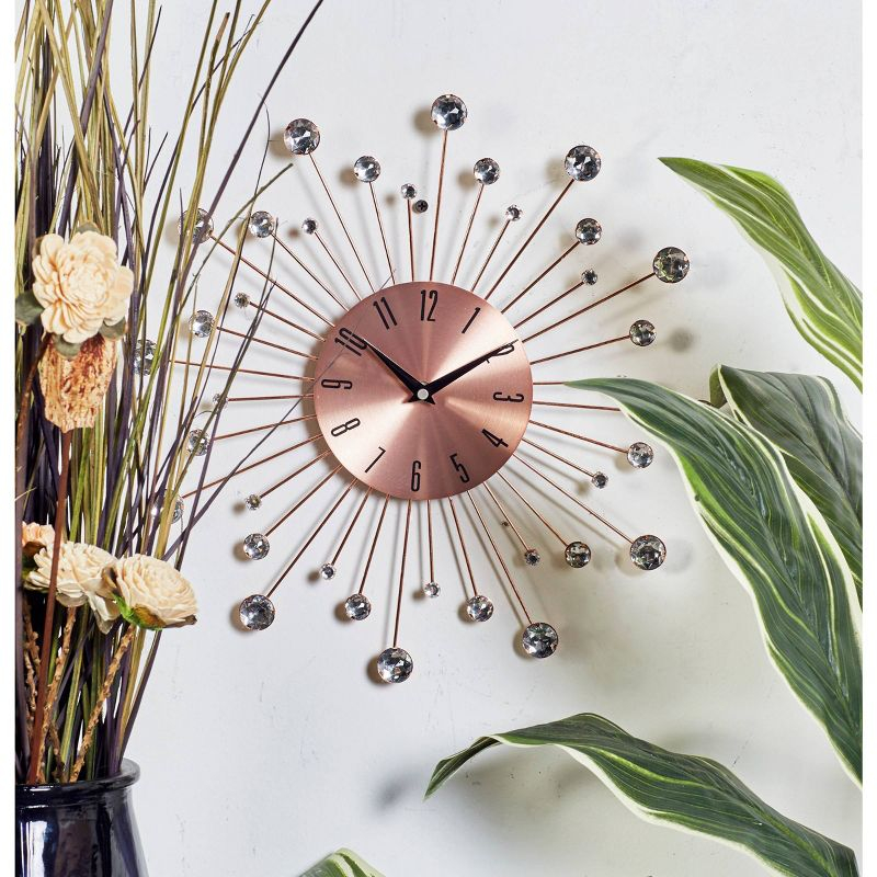 15"x15" Metal Starburst Wall Clock with Crystal Accents Copper - Olivia & May