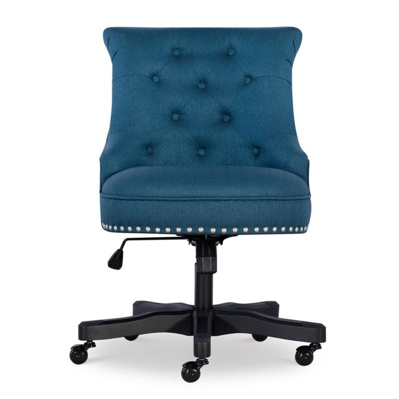 Sinclair Traditional Tufted Wood Base Swivel Azure Office Chair Blue - Linon