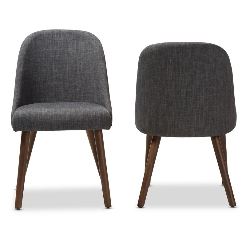 Set of 2 Cody Mid Century Modern Dining Chairs - Baxton Studio: Walnut, Fabric Seat, Foam-Padded, Retro Look