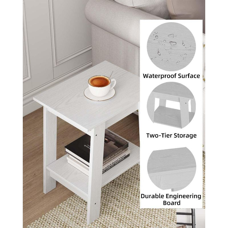Nasitip 2-Tier End Table, Small Side Table, Nightstand with Storage Shelf, Narrow Side Table for Small Spaces(White)
