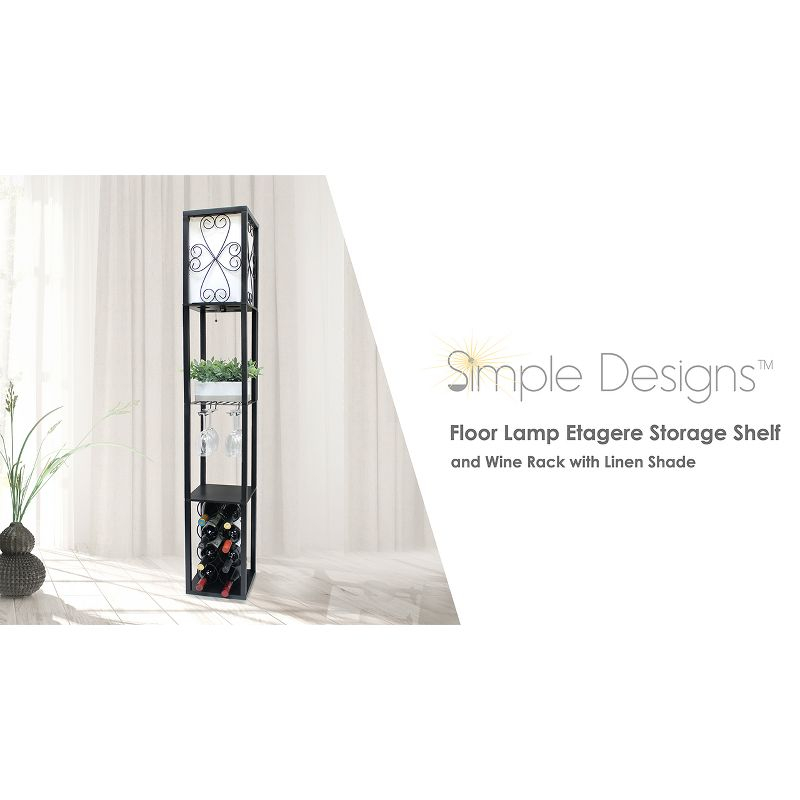 Etagere Organizer Storage Shelf Floor Lamp with Linen Shade Gray - Simple Designs