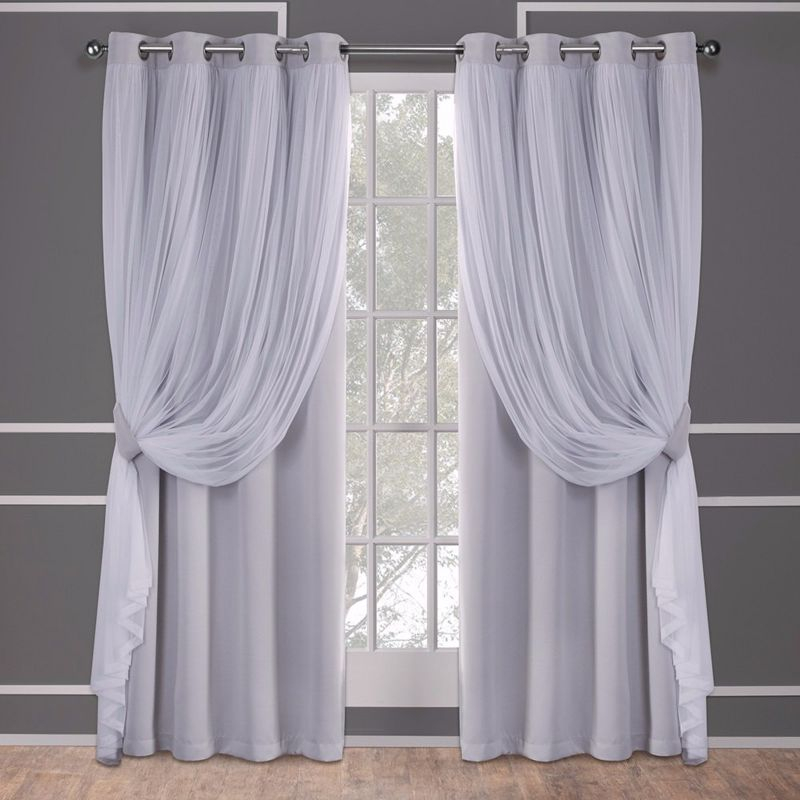 Set of 2 (63"x52") Caterina Layered Solid Blackout with Sheer Top Curtain Panels Gray - Exclusive Home: Thermal Insulated