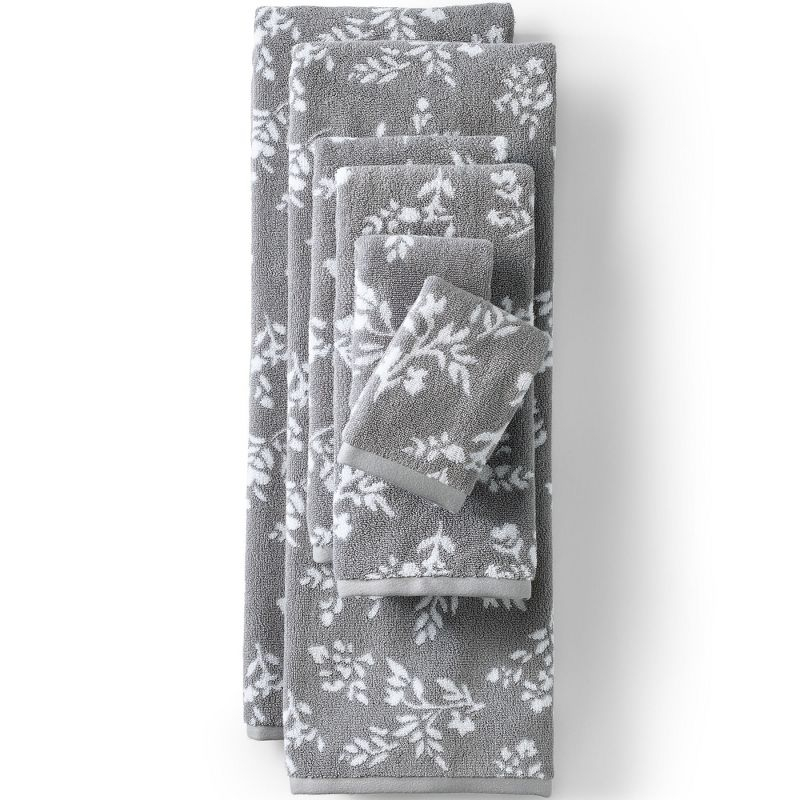 Lands' End Cotton Jacquard Bath Towel - Bath Towel - Ultimate Gray Flower Sprig