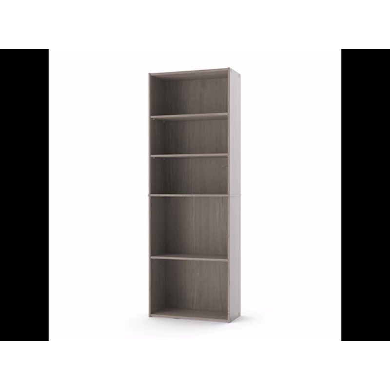 71.18"5 Shelves Beginnings Vertical Bookcase Silver Sycamore- Sauder: Modern Storage, MDF Frame: Paper Laminate Surface