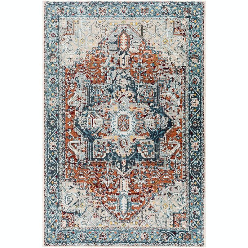 Mark & Day West Baden 5'3"x7' Rectangle Washable Woven Indoor Area Rugs Burnt Orange: Traditional Medallion, Stain-Resistant, Polyester