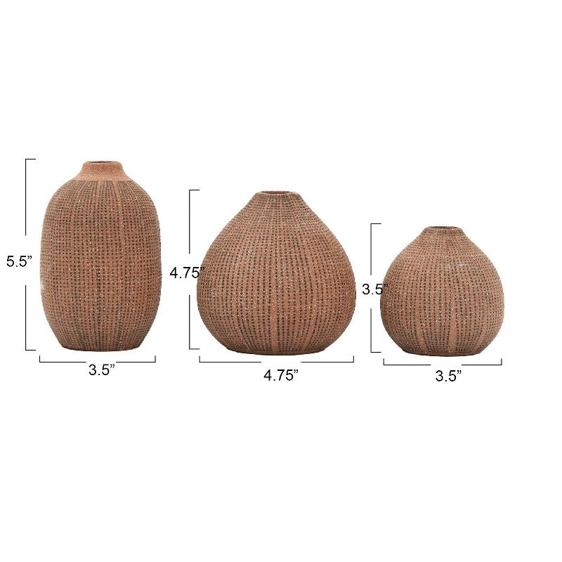 Storied Home Decorative Textured Stoneware Vases, Set of 3, Blush