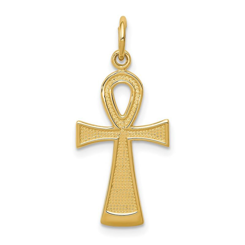 Black Bow Jewelry 14k Yellow Gold Textured Ankh Cross Pendant, 12 x 28mm