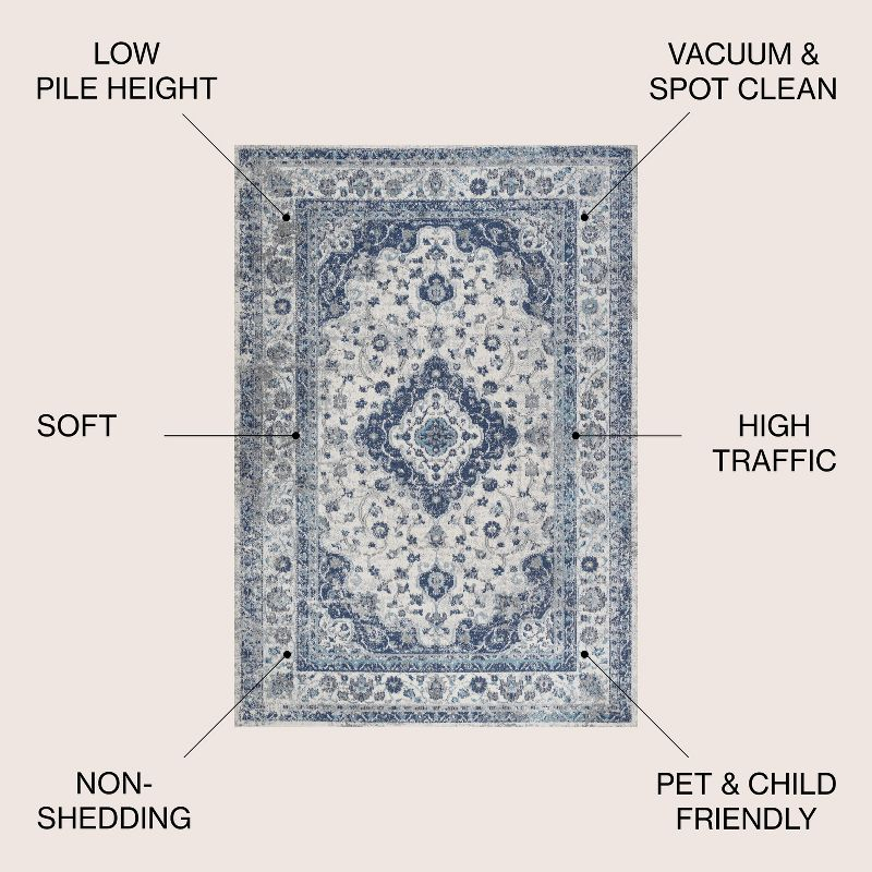 5'x 8' Indhira Ornate Medallion Persian Area Rug, Blue/Gray - JONATHAN Y