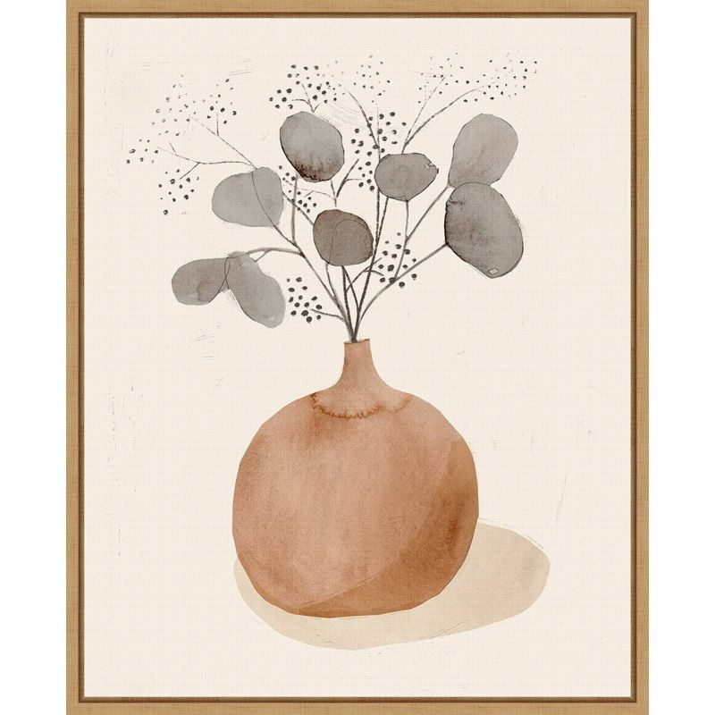 16" x 20" La Planta I Floral Vase by Victoria Barnes Framed Canvas Wall Art - Amanti Art: Modern Lithograph, Sawtooth Back Mount