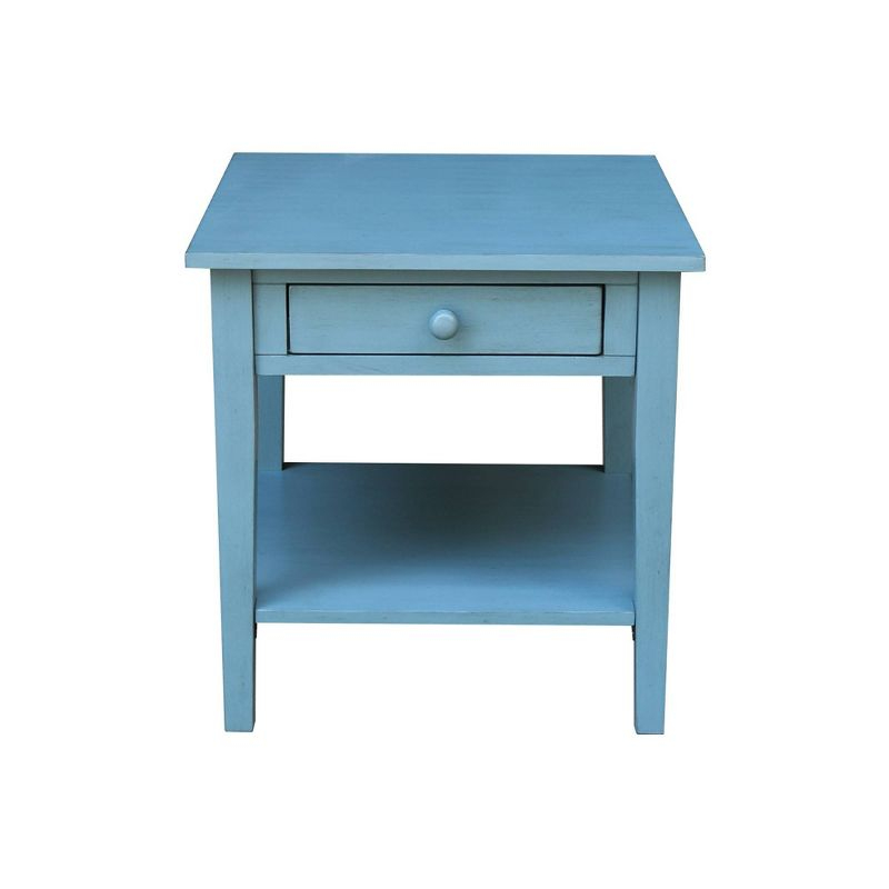 International Concepts Spencer End Table Antique Ocean Blue: Hardwood Frame, 25" High, Square Shape, Spot Clean