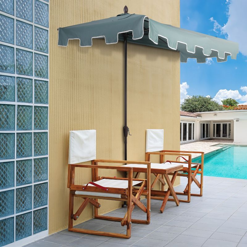 JONATHAN Y Sidney 9 ft. Classic MidCentury Rectangular Half Market Patio Umbrella with Crank, Wind Vent and UV Protection in Green/White