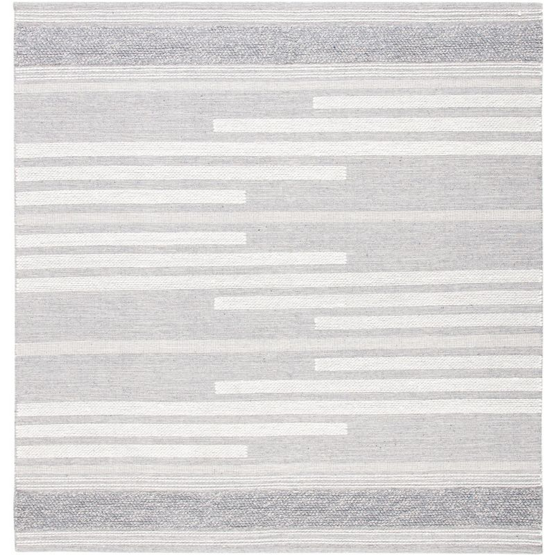 Striped Kilim STK505 Hand Woven Area Rug - Silver/Grey - 7'x7' - Safavieh.
