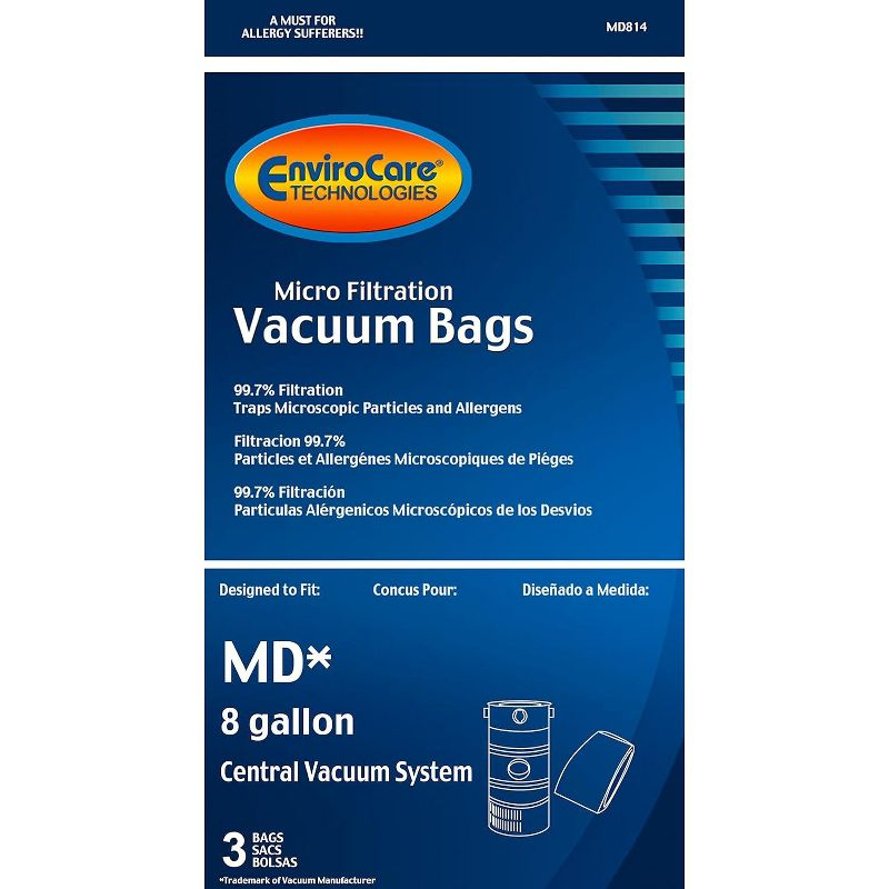 MD Modern Day 8 gallon 720H-5, 720-5 Allergen Style Central Vacuum System Bag Flomaster 3Pk