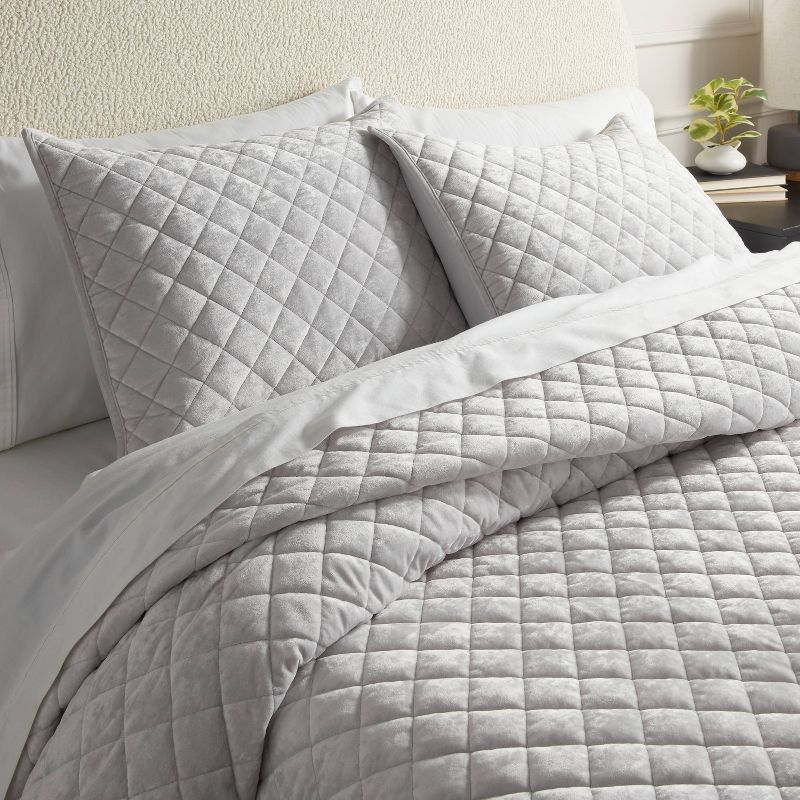 Standard Luxe Diamond Stitch Velvet Quilt Sham Light Gray - Threshold™: OEKO-TEX Certified, Polyester, Machine Washable