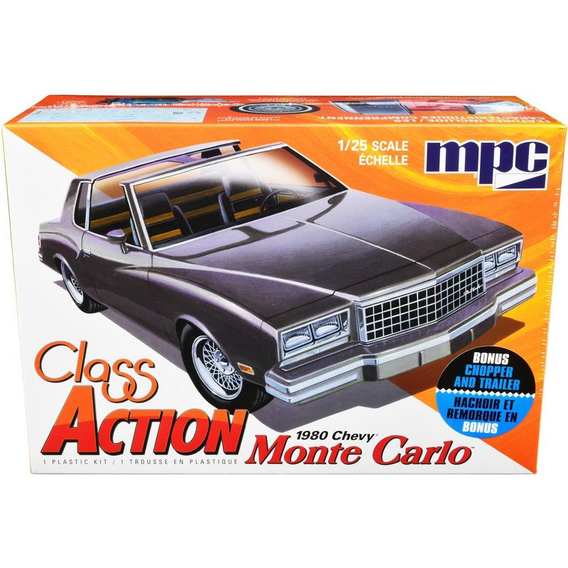 Skill 2 Model Kit 1980 Chevrolet Monte Carlo "Class Action" with Motorcycle and Trailer (Skill 2) 1/25 Scale Model Car by MPC