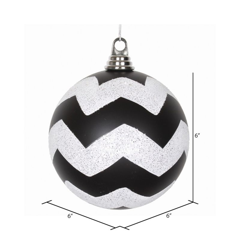 Vickerman 6" Black and White Matte Chevron Ball Christmas Ornament with Glitter Accents