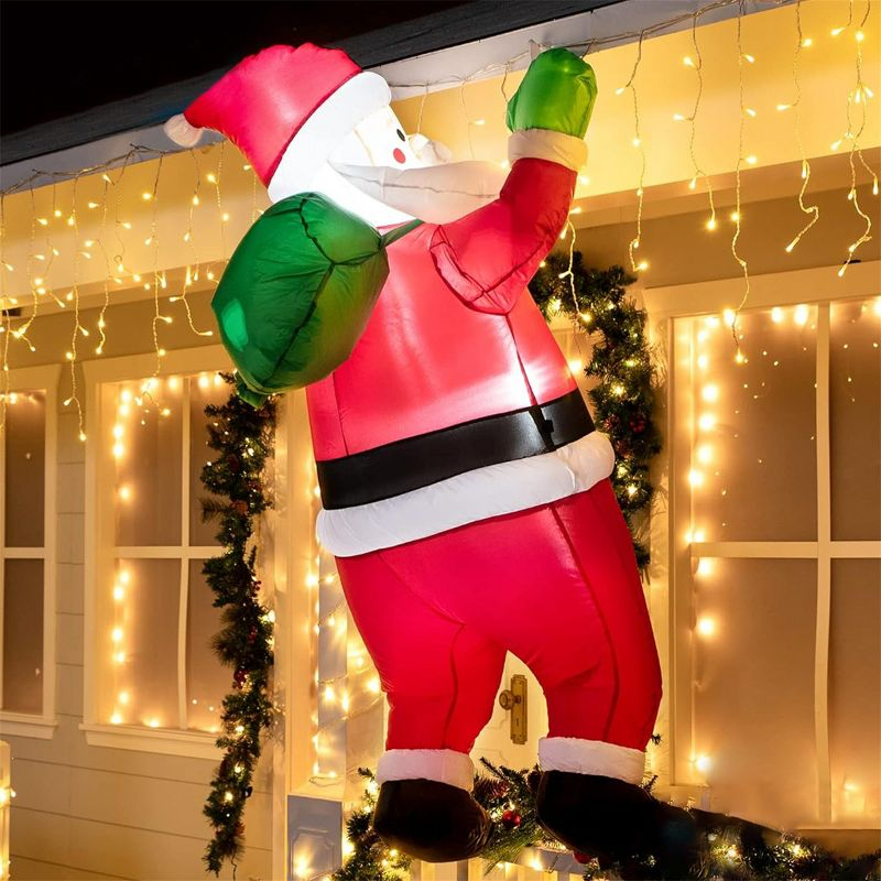 JOYFY 5.5 FT Christmas Inflatable Hanging Climbing Santa with Gift Bag Decorations for Xmas Party, Outdoor, Yard, Garden, Lawn Winter Decoration