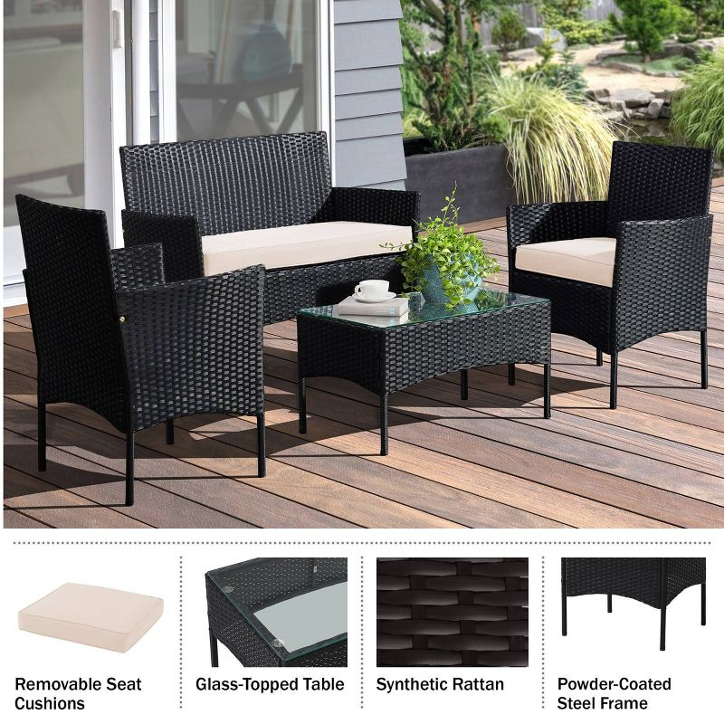 Pure Garden 4pc Outdoor Patio Rattan Furniture Set Black