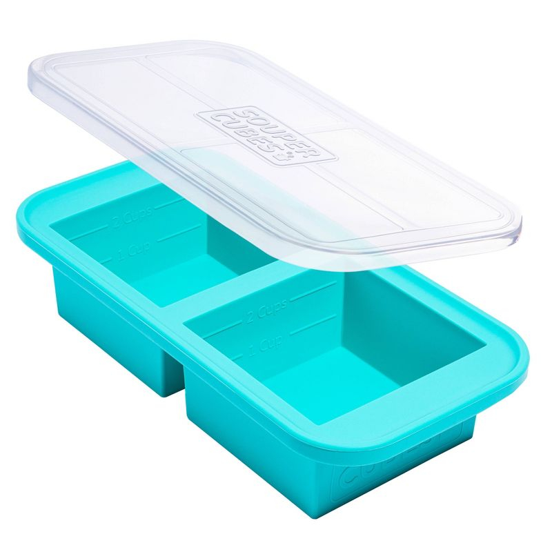 Souper Cubes 2c Food Freezing Tray with Lid Aqua Blue: Silicone Freezer Tray, Stackable, Dishwasher-Safe