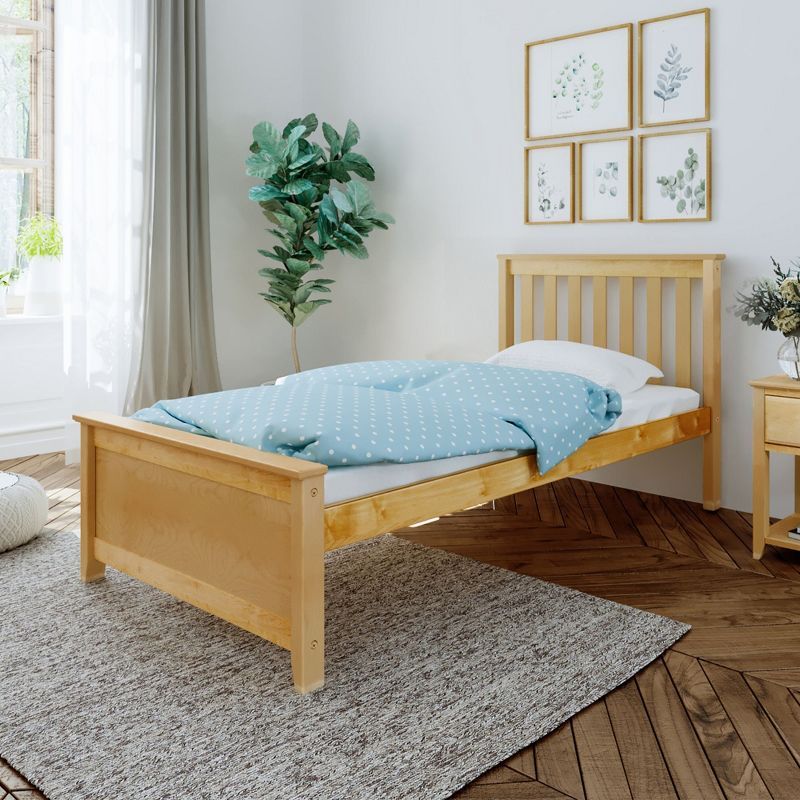 Max & Lily Twin Bed Frame with Headboard, Solid Wood Platform Bed for Kids, Natural