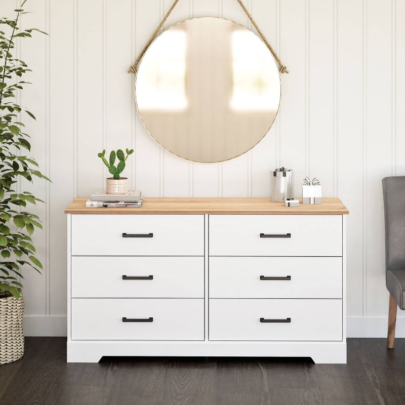 Prepac Rustic Ridge Farmhouse 6 Drawer Bedroom Dresser White/Oak