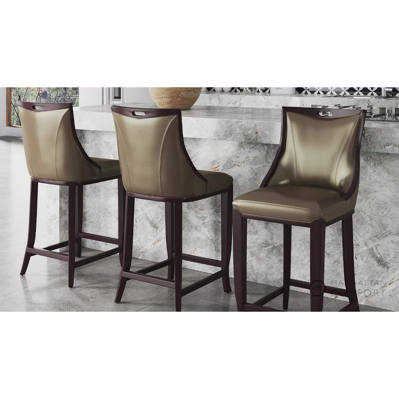 Set of 2 Emperor Upholstered Beech Wood Faux Leather Barstools Bronze - Manhattan Comfort: Semi-Gloss Finish, No Assembly Required