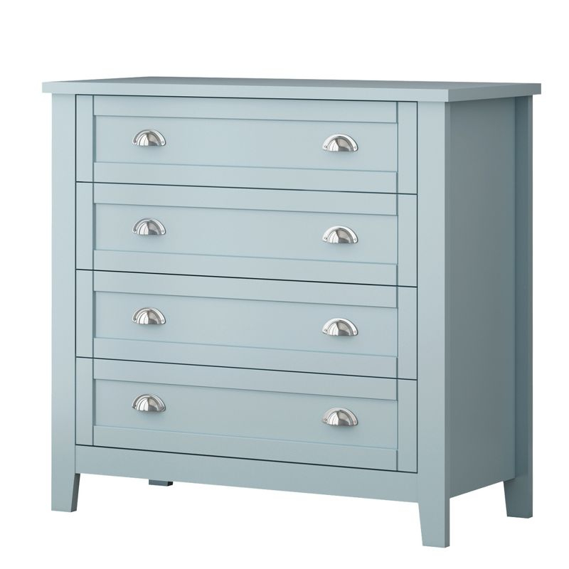 GDFStudio Bowen Grayish Blue Birch Wood Drawer Dresser with Shell Handle, 4 Tier