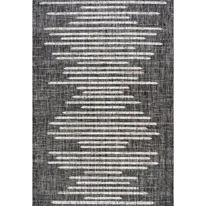 3'x5' Zolak Berber Stripe Geometric Indoor/Outdoor Area Rug, Black/Ivory - JONATHAN Y
