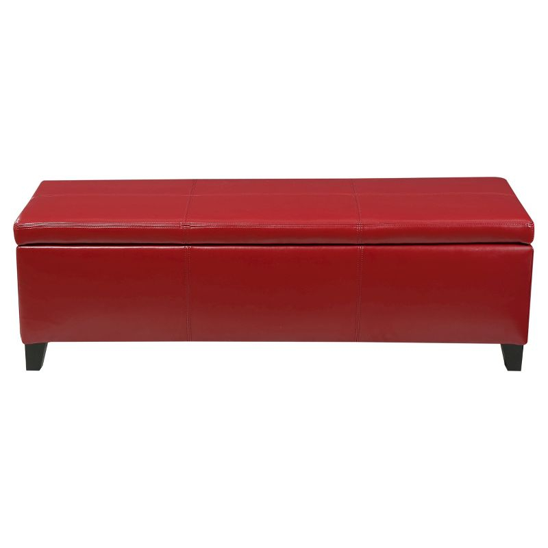 Christopher Knight Home Lucinda Faux Leather Storage Ottoman Bench Red : Upholstered Rectangular Seat, Wood Frame