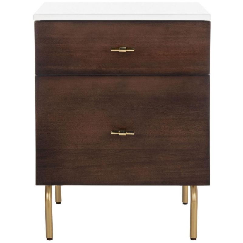 Genevieve 2 Drawer Nightstand - Walnut/White/Gold - Safavieh.