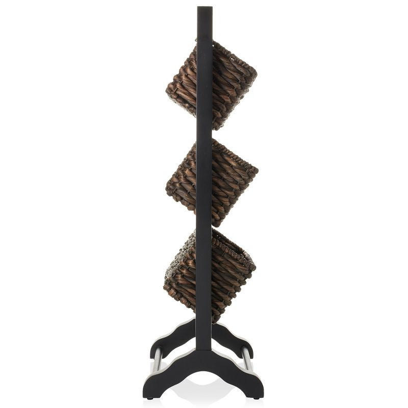 Casafield 3-Tier Floor Stand with Hanging Storage Baskets, Black/Espresso - Wood Tower Rack for Bathroom, Kitchen, Laundry, Living Room