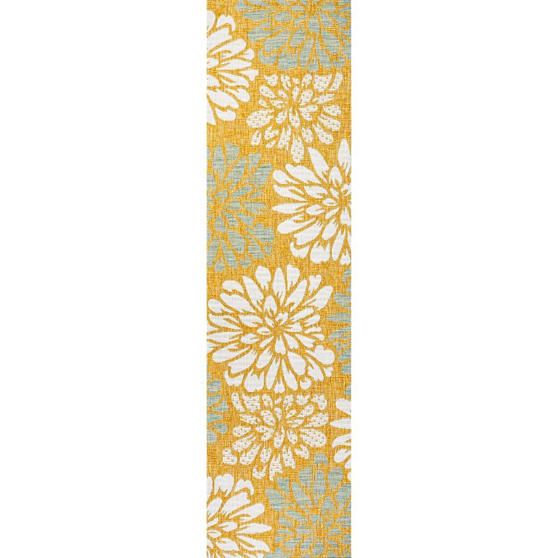 2' x 10' Zinnia Modern Floral Textured Weave Indoor/Outdoor Runner Rug, Yellow/Cream - JONATHAN Y