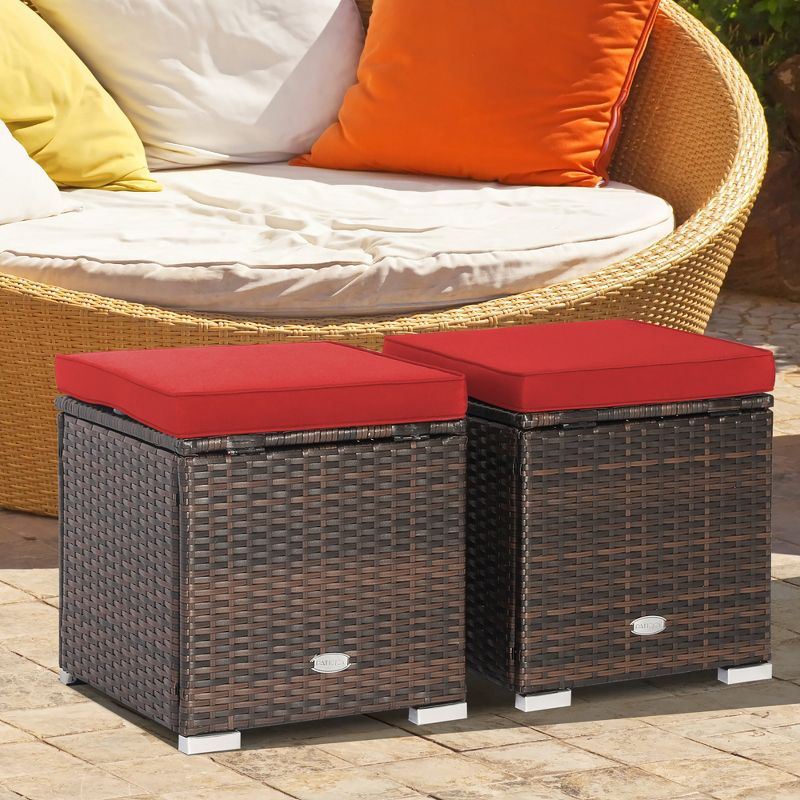 Latitude Run® 2-Pieces Patio Ottoman Set Outdoor Wicker Stool With Storage