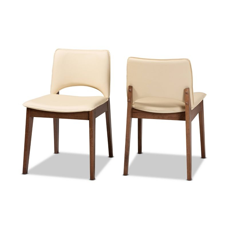 2pc Afton Faux Leather Upholstered and Wood Dining Chair Set Beige/Walnut Brown - Baxton Studio