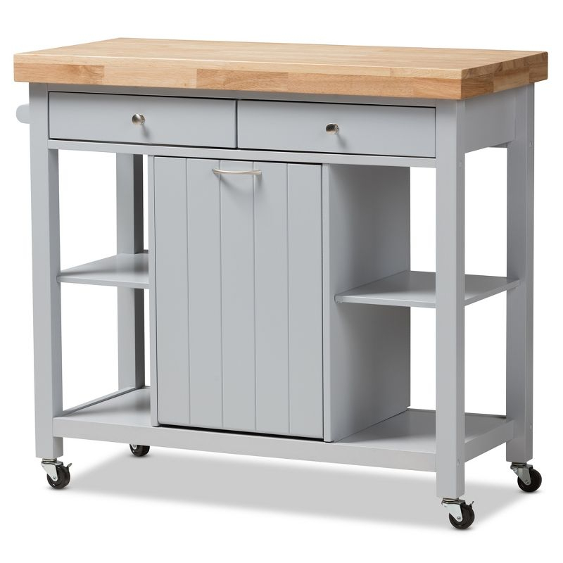 Hayward Kitchen Cart: Storage, Prep Station, Pull-Out Trash - Baxton Studio