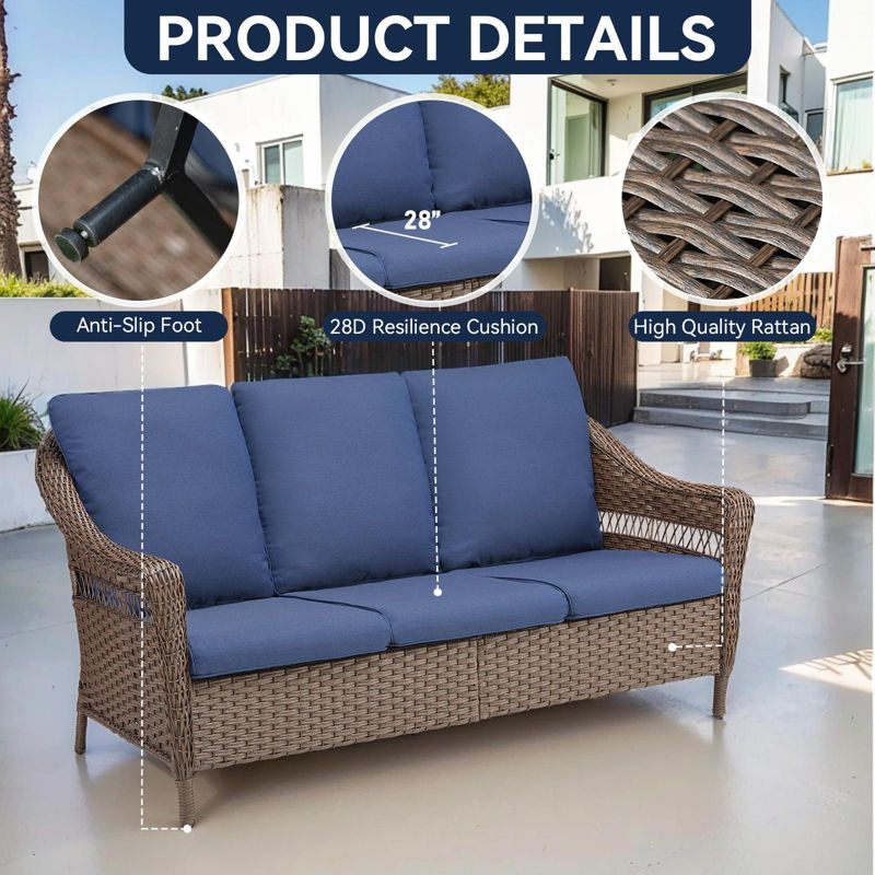 Buenhomino 5-Piece Patio Set, Wicker Sofa, Swivel Lounge Chairs & Ottomans, All-Weather PE Rattan with Cushions for Deck, Porch, or Garden
