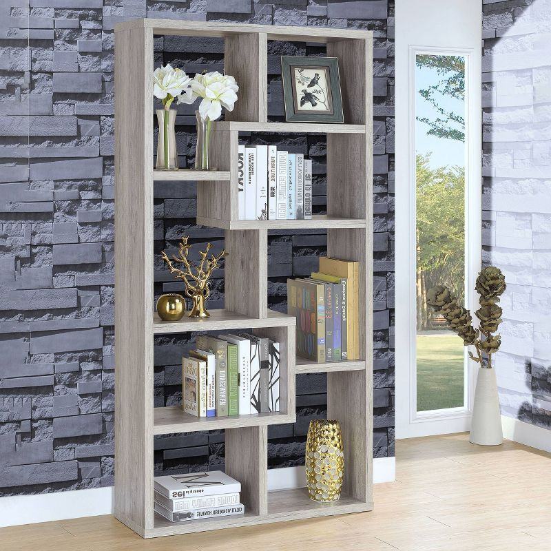 70.75" Theo 8 Shelf Bookcase Gray Driftwood - Coaster