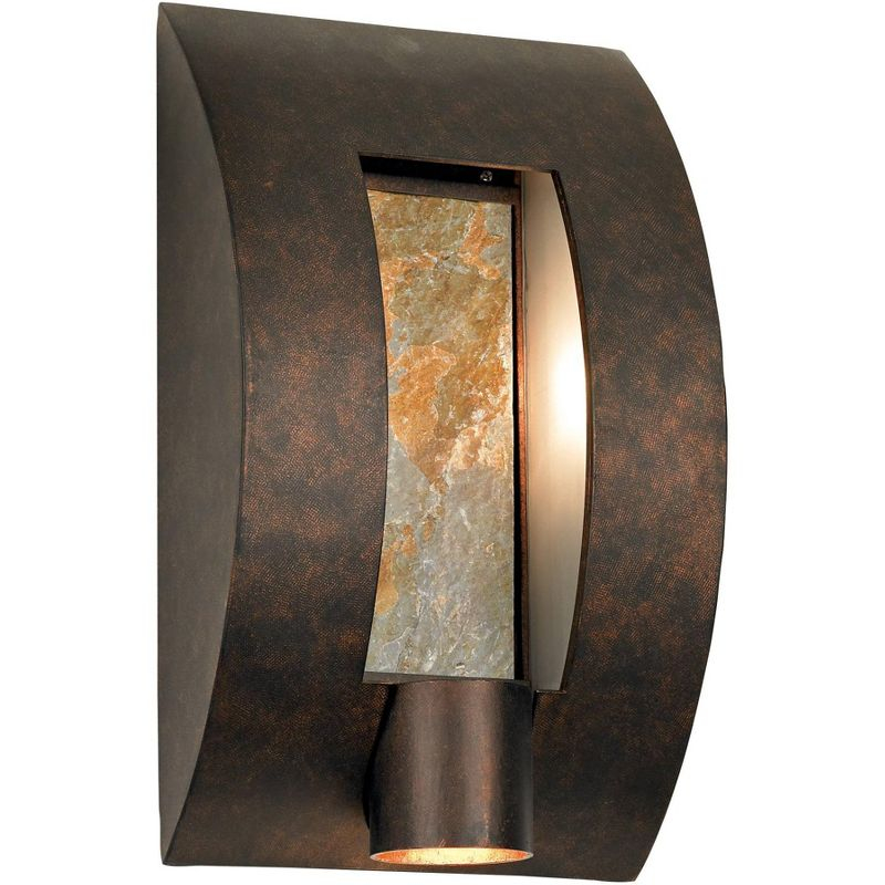 Franklin Iron Works Framed Slate 16" High Modern Outdoor Wall Light Fixture Mount Porch House Exterior 3-Light Weatherproof Bronze Finish Metal