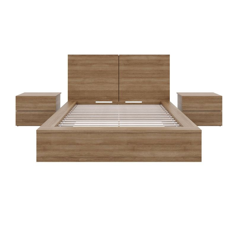 Nexera 4pc Full James Bedroom Set Brown Oak: Modern Furniture with Headboard & Nightstands
