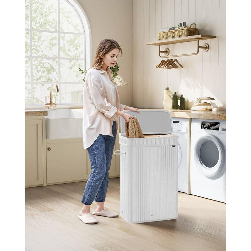 SONGMICS Laundry Hamper with Lid, Bamboo Laundry Basket, Removable Machine Washable Laundry Basket, with Handles, 19-Gallons, Cloud White