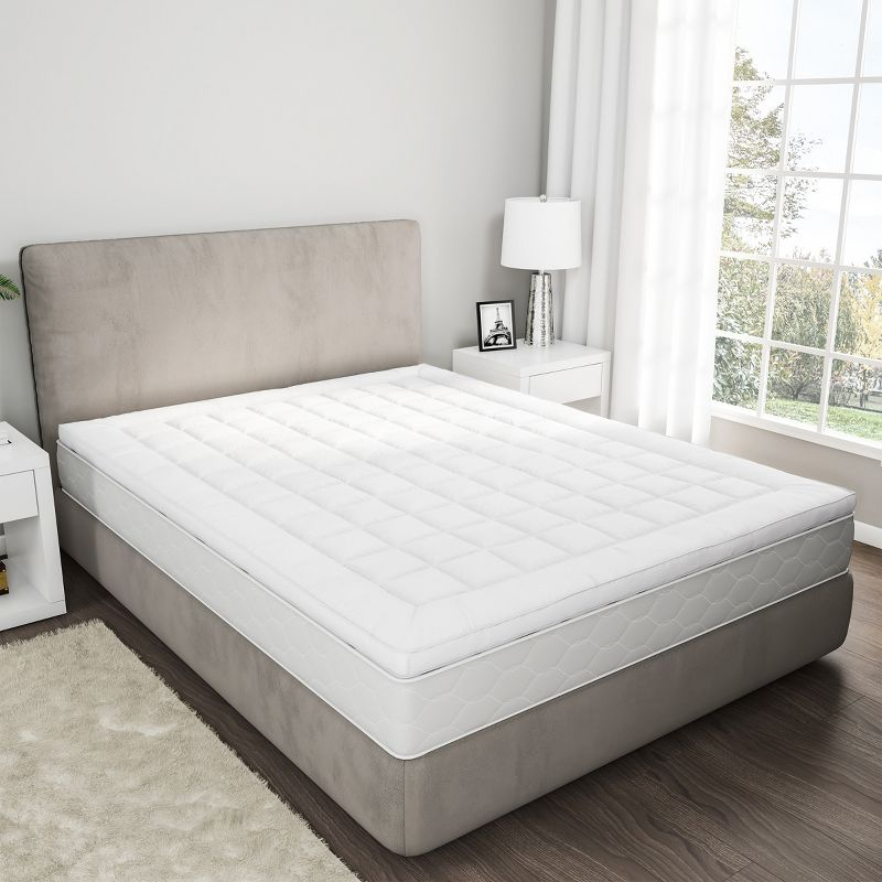 Hastings Home Queen 3" Down Alternative Filled Pillow-Top Mattress Topper - White