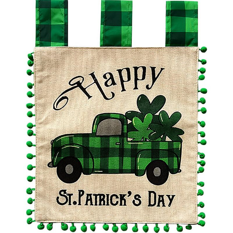 Briarwood Lane Happy St. Patrick's Day Checkered Truck Burlap Garden Flag 18" x 12.5"