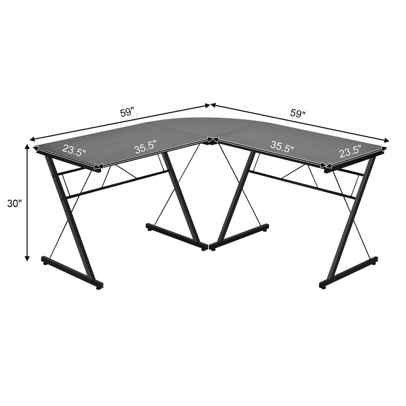 Costway 59'' L-Shaped Computer Table Study Workstation   Home Office Black
