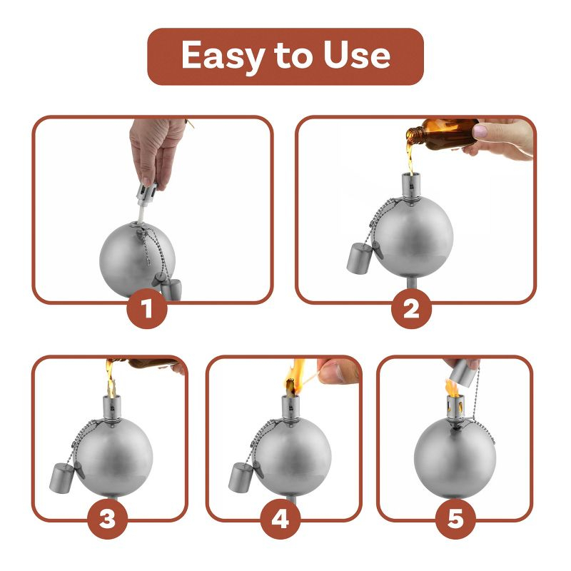 10-Inch Stainless-Steel Tabletop Torch Lamp with Fiberglass Wick - for Deck and Patio Decor by Nature Spring (Silver)