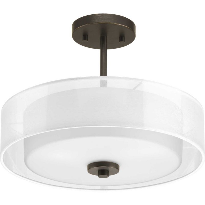 Progress Lighting, Invite Collection, 3-Light Semi-Flush Mount, Brushed Nickel, Sheer Mylar Shade