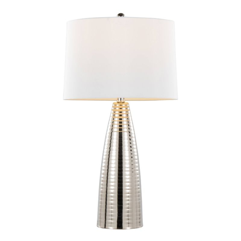 LumiSource (Set of 2) Maya 27.75" Contemporary Metal Table Lamps Polished Nickel with White Linen Shade from Grandview Gallery: UL Listed