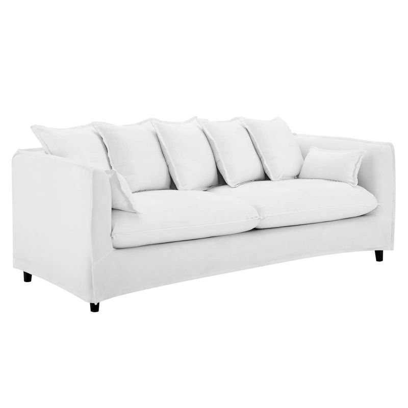 Avalon Slipcover Fabric Sofa White - Modway: Coastal Modern Style, Wood Frame, 7 Pillows