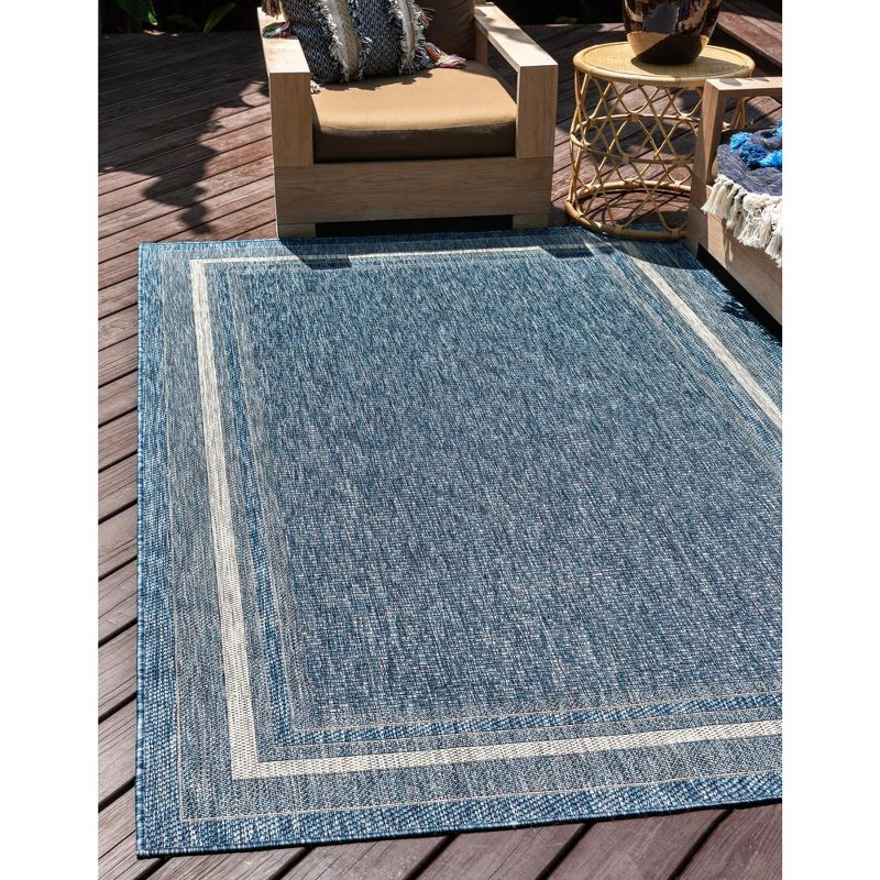 Unique Loom 10' 0 x 14' 0 Rectangle Indoor/Outdoor Border Blue Area Rug